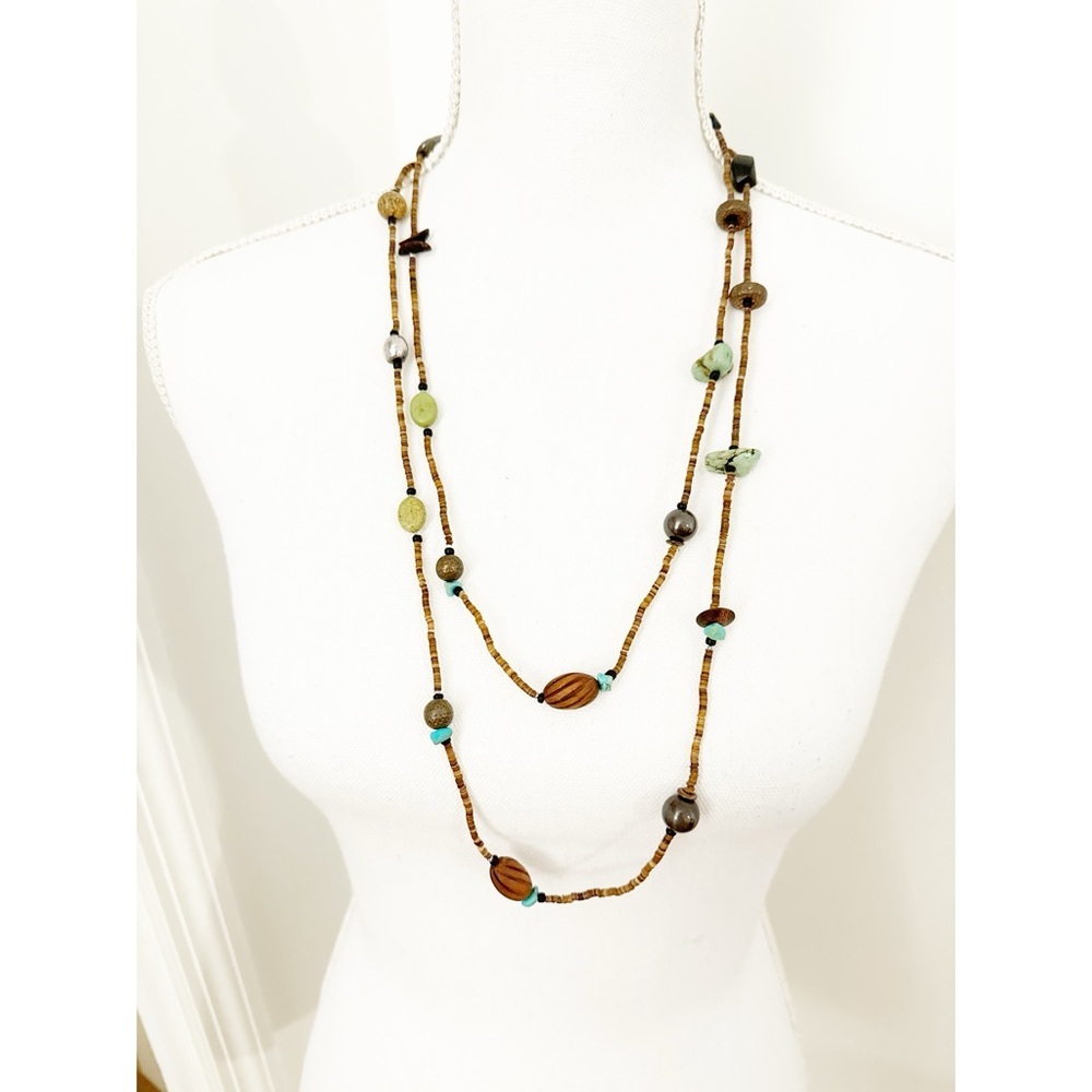 Silpada Sterling Silver Turquoise Heishi Beaded Shell Wood Vintage Necklace 60”